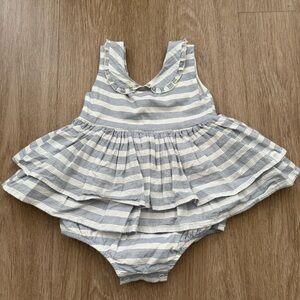 SweetHoney Blue & White Striped Ruffle Romper